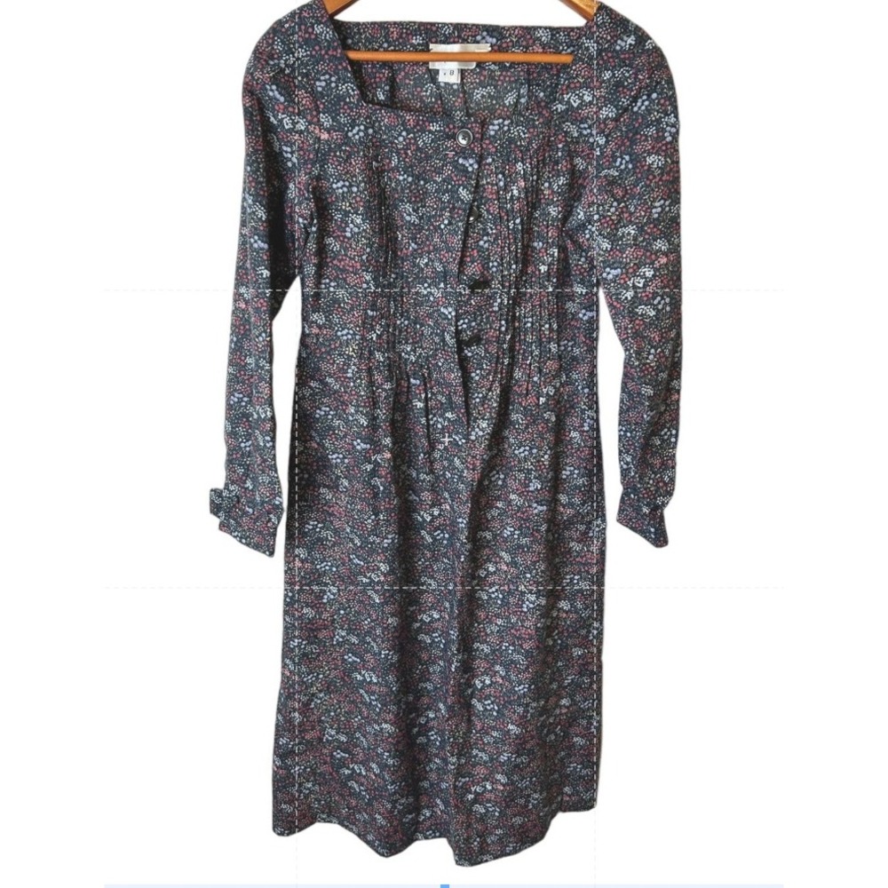 Nipon‎ Boutique Floral Midi Dress Button Front Square Neck Black Size 8